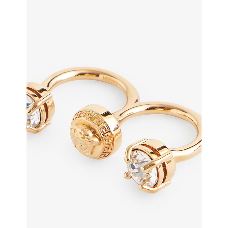 Shop Versace Women's  Gold Crystal Crystal Medusa Round Gold-toned Metal Cuff Ring