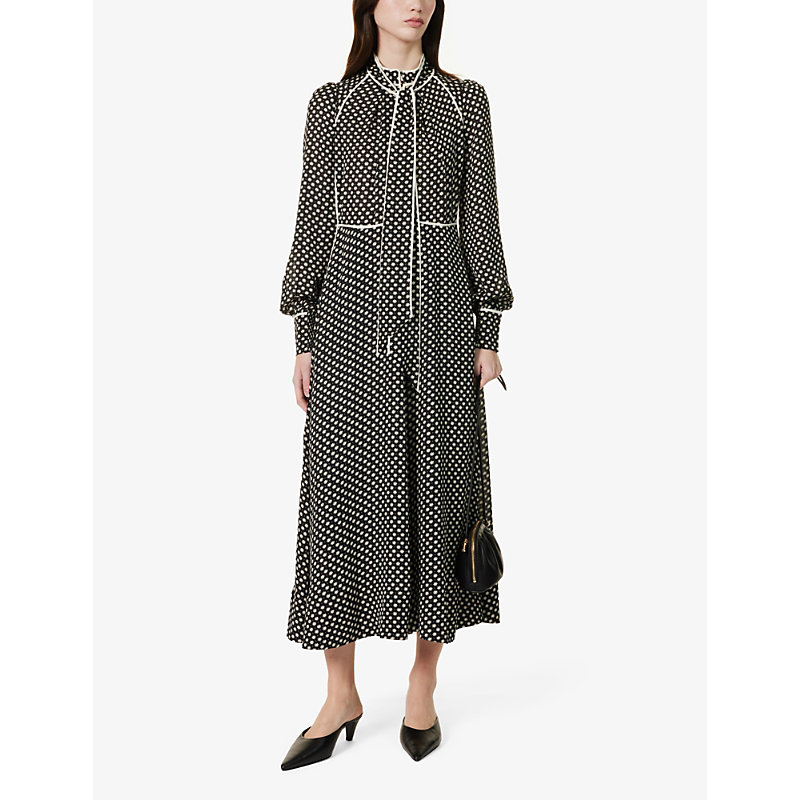 Shop Me And Em Women's Black/cream/bright O Daisy-print Long-sleeve Silk Maxi Dress