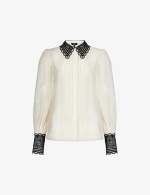 ME AND EM: Broderie-collar cotton and silk-blend blouse