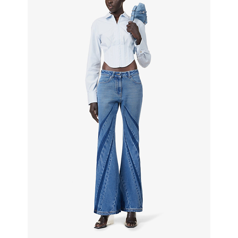 Shop Dion Lee Darted Flared Mid-rise Denim Jeans In American Blue