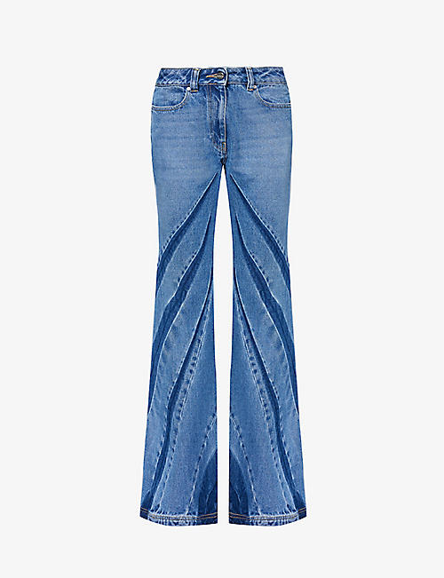 DION LEE: Darted flared mid-rise denim jeans