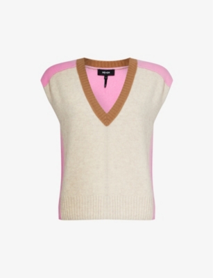 ME AND EM: Colour-block V-neck wool and cashmere-blend knitted vest