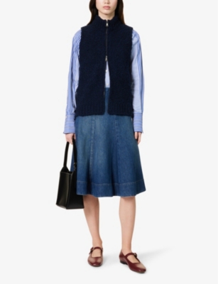 Shop Me And Em Women's Navy Zip-up High-neck Boucle Wool-blend Gilet