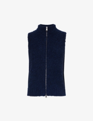Me And Em Zip-up High-neck Boucle Wool-blend Gilet In Navy