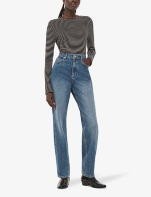 Whistles Striped Cotton And Modal-blend Top In Blue