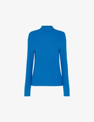 Whistles Womens Essential Ribbed Jersey Top In Cobalt Blue