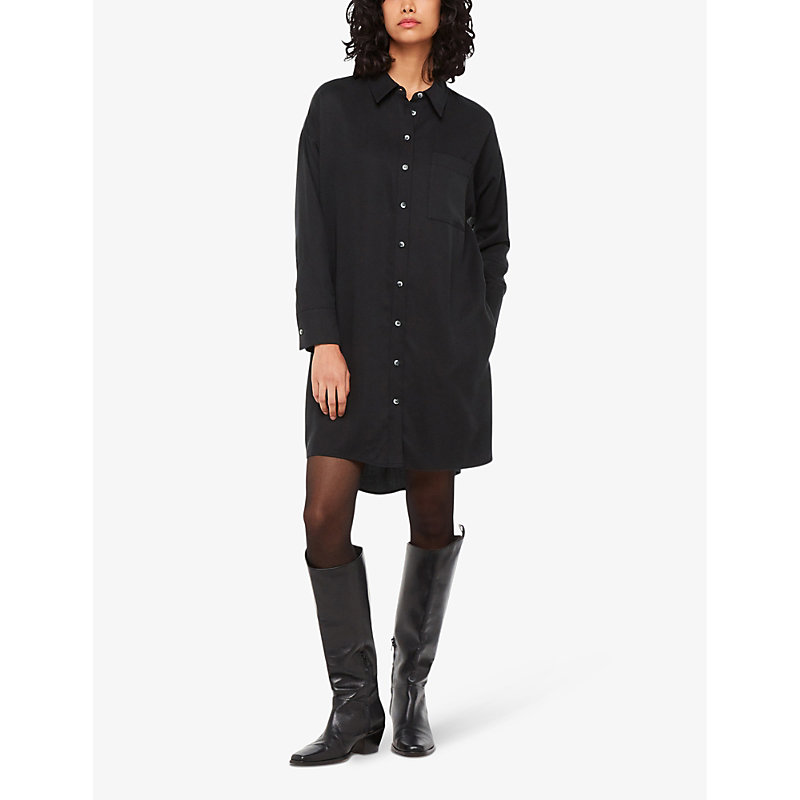 Shop Whistles Helena Button-through Woven Mini Dress In Black