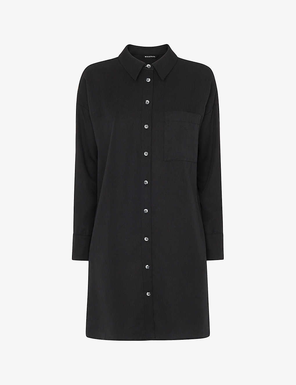Shop Whistles Helena Button-through Woven Mini Dress In Black