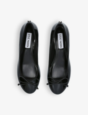 Shop Steve Madden Cherish Bow-embellished Faux-leather Ballet Flats In Black