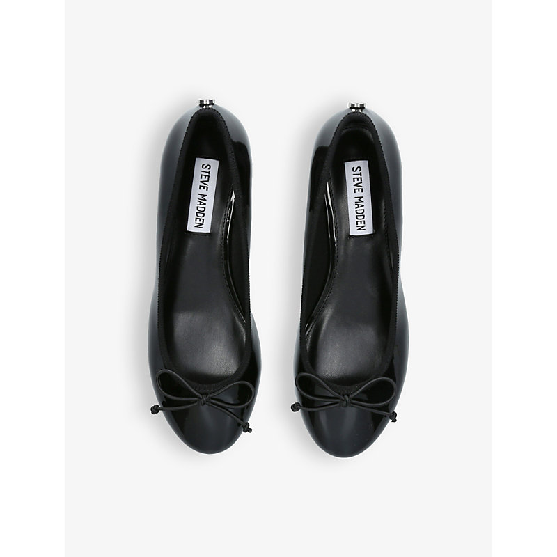 Shop Steve Madden Women's Black Cherish Bow-embellished Faux-leather Ballet Flats