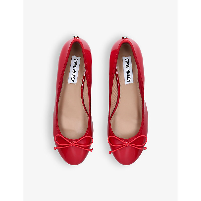 Shop Steve Madden Womens Red Cherish Bow-embellished Faux-leather Ballet Flats