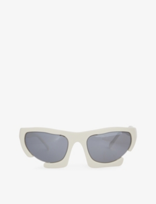 Shop Heliot Emil Axially Rectangle-frame Polyurethane Sunglasses In White