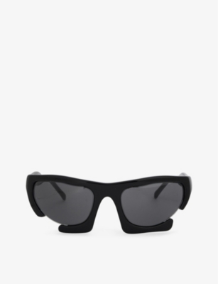 Shop Heliot Emil Axially Rectangle-frame Polyurethane Sunglasses In Shiny Black