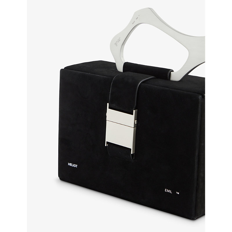Shop Heliot Emil Black Foiled-branding Structured Suede Top-handle Bag