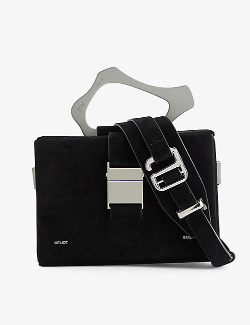 HELIOT EMIL: Foiled-branding structured suede top-handle bag