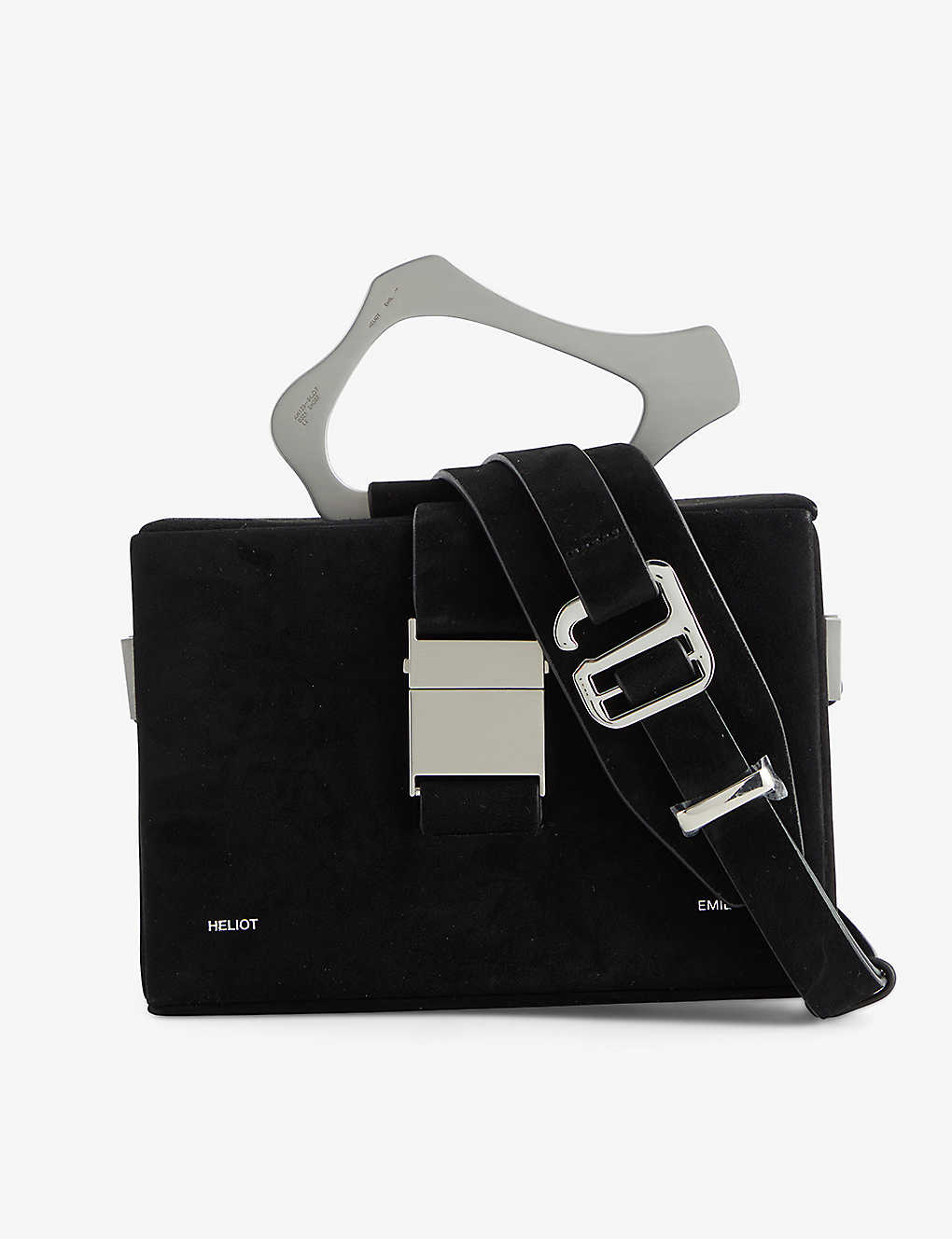 Heliot Emil Black Foiled-branding Structured Suede Top-handle Bag