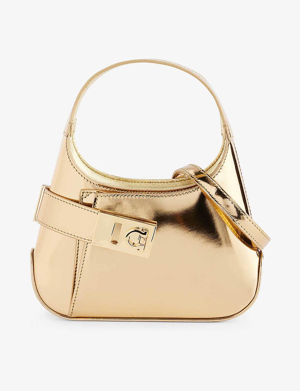 Ferragamo Womens Lux Gold Archive Branded-plaque Leather Shoulder Bag