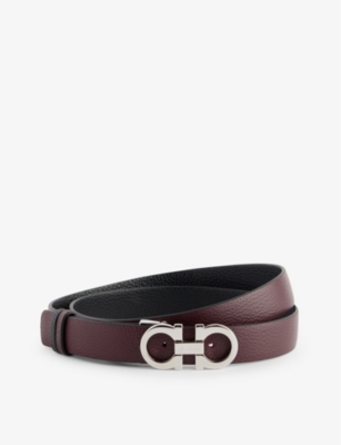 Ferragamo Womens Dark Barolo Logo-buckle Reversible Leather Belt