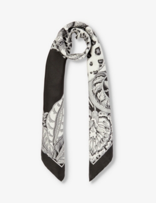 Ferragamo Womens Black Animali Graphic-print Silk Scarf