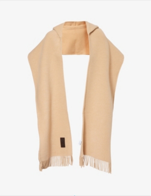 Ferragamo Womens Camel Branded Hooded Wool And Cashmere-blend Scarf