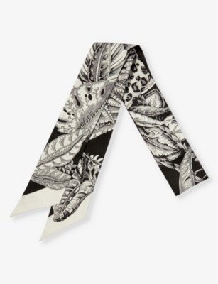 Ferragamo Twilly Graphic-pattern Silk Scarf In Black/white