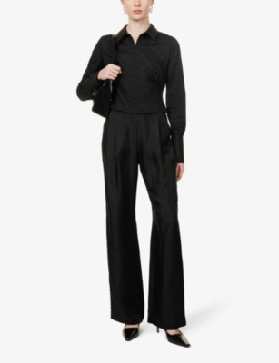 Shop Viktoria & Woods Women's Black Accolade Pleated Wide-leg High-rise Silk Trousers