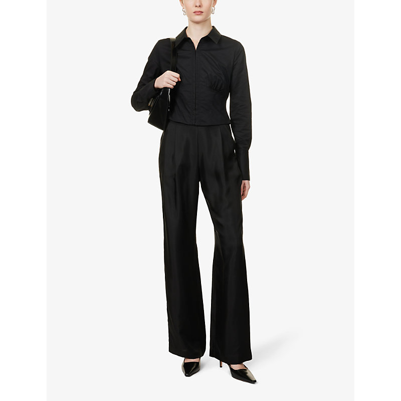 Shop Viktoria & Woods Women's Black Accolade Pleated Wide-leg High-rise Silk Trousers
