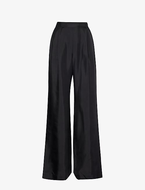 VIKTORIA & WOODS: Accolade pleated wide-leg high-rise silk trousers