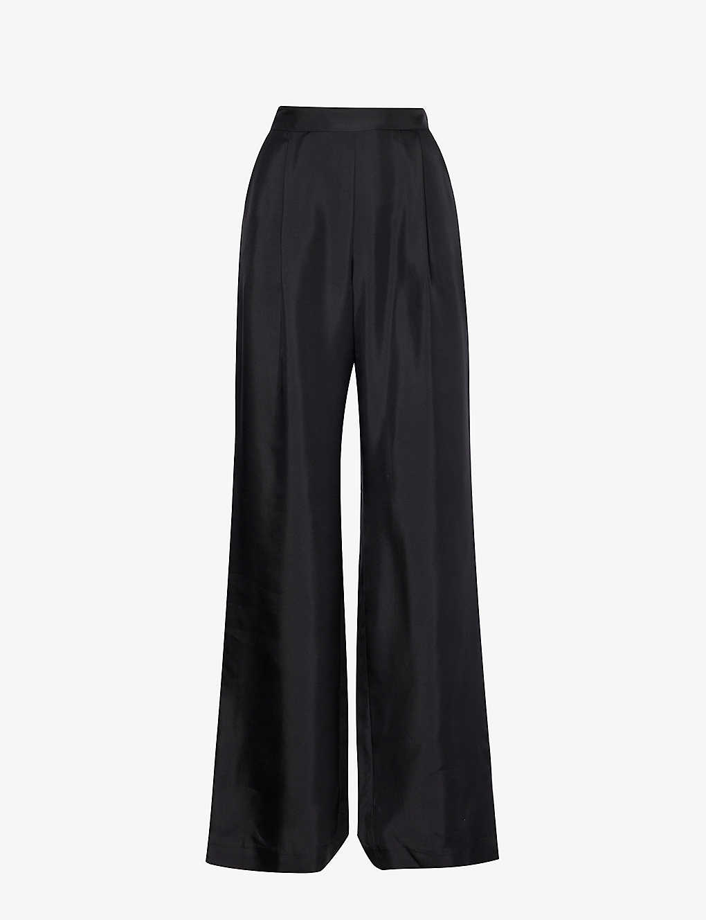 Viktoria & Woods Accolade Pleated Wide-leg High-rise Silk Trousers In Black