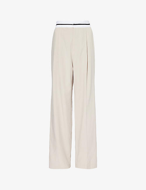 VIKTORIA & WOODS: Wilson elasticated-waistband straight-leg relaxed-fit cotton and linen-blend trousers