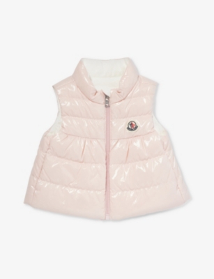 Moncler Babies' Hiva Logo-patch Padded Shell-down Gilet 3 Months-3 Years In Pink