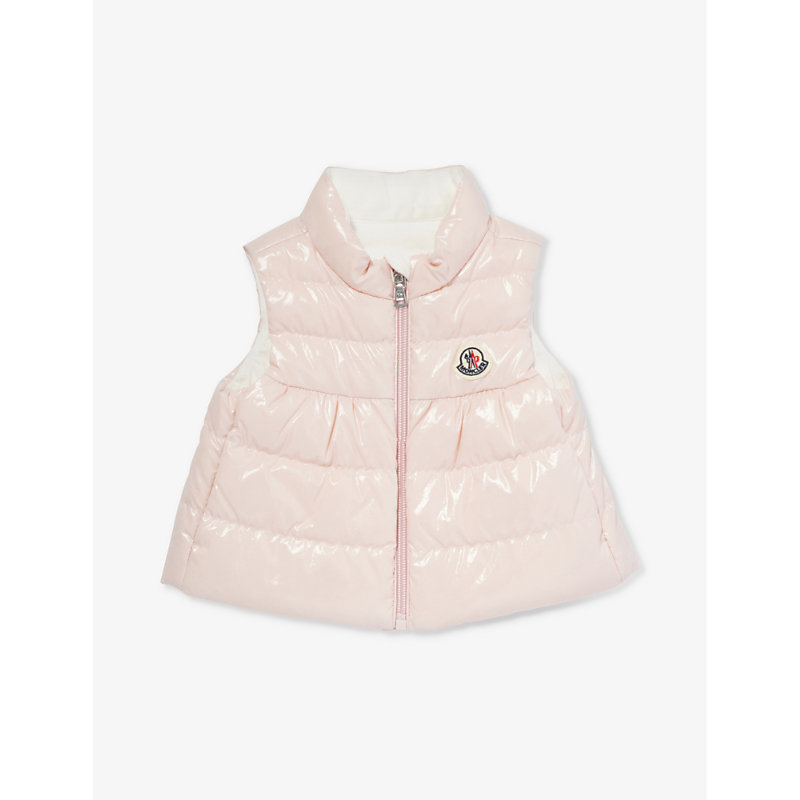 Moncler Babies' Hiva Logo-patch Padded Shell-down Gilet 3 Months-3 Years In Pink