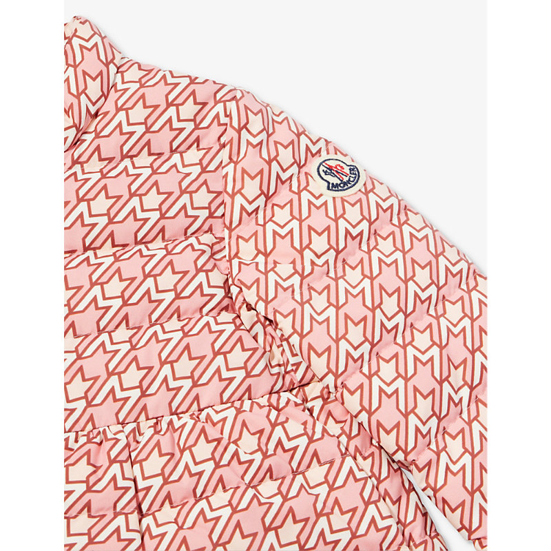 Shop Moncler Pastel Pink Kianga Monogram-print Padded Shell-down Jacket 18 Months-3 Years