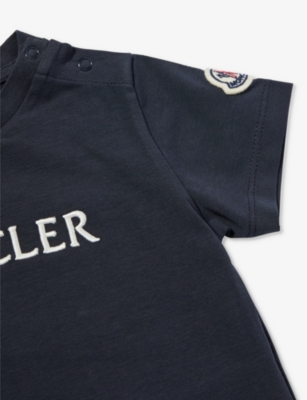 Shop Moncler Navy Logo-print Short-sleeve Cotton-jersey T-shirt 3-36 Months