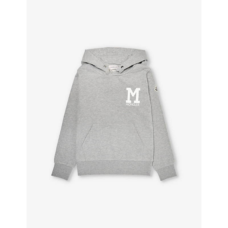 Shop Moncler Brand-patch High-neck Cotton-jersey Hoody 8-14 Years In Grey