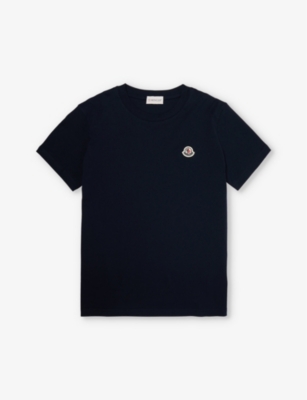 Shop Moncler Boys Navy Kids Brand-patch Short-sleeve Cotton-jersey T-shirt 4-14 Years