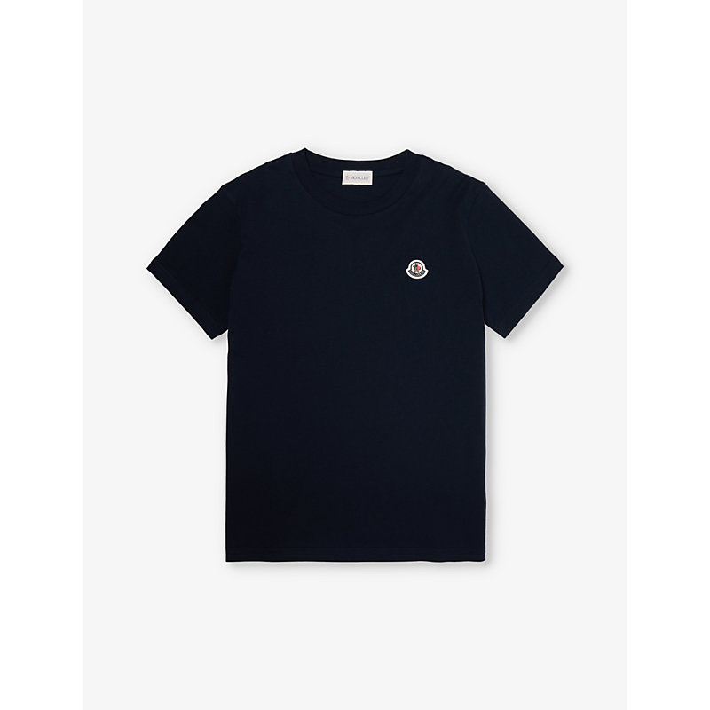 Shop Moncler Boys Navy Kids Brand-patch Short-sleeve Cotton-jersey T-shirt 4-14 Years