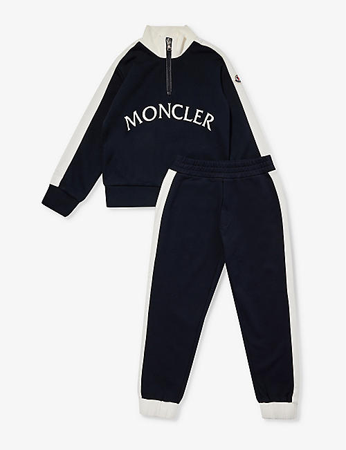 MONCLER: Logo-print contrast-panel cotton tracksuit 4-10 years