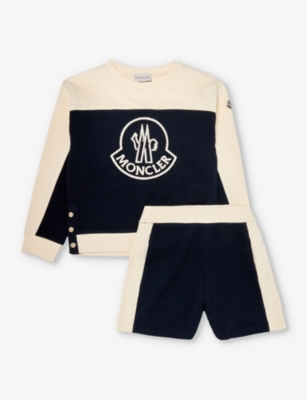 Shop Moncler Boys Aqua Kids Brand-patch Sweatshirt And Shorts Cotton-jersey Set 4-10 Years