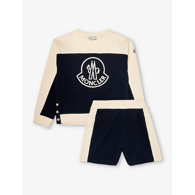 Shop Moncler Brand-patch Sweatshirt And Shorts Cotton-jersey Set 4-10 Years In Aqua