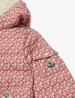 Shop Moncler Branded-print Padded Shell-down Jacket 8-14 Years In Pastel Pink