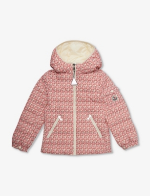 Moncler Girls Pastel Pink Kids Branded-print Padded Shell-down Jacket 8-14 Years