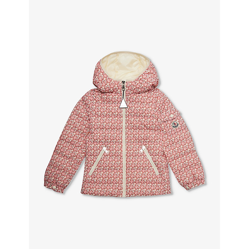 Moncler Girls Pastel Pink Kids Branded-print Padded Shell-down Jacket 8-14 Years