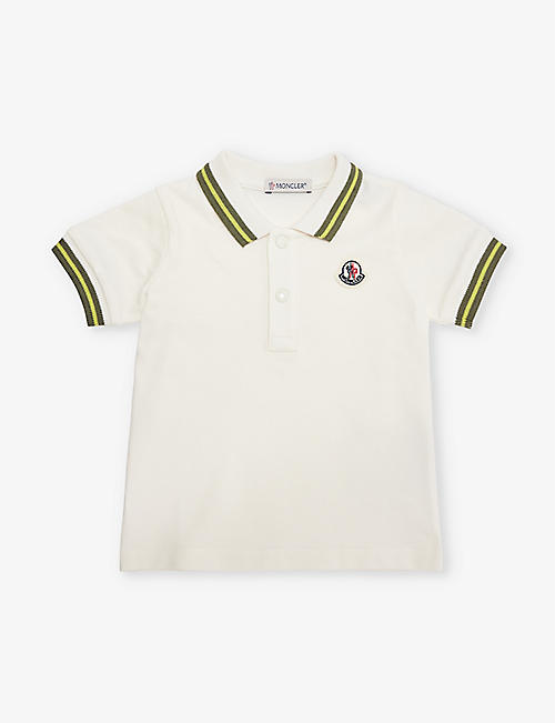 MONCLER: Contrast-stripe short-sleeve stretch-cotton polo shirt 6-36 months