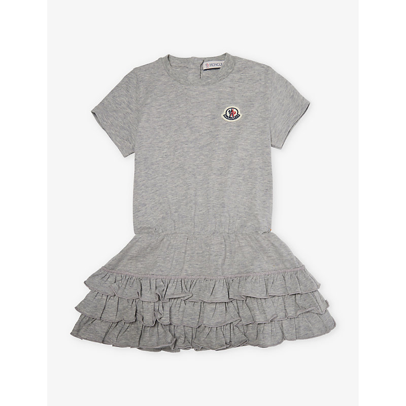 Shop Moncler Brand-patch Stretch-cotton Dress 6 Months-3 Years In Grey
