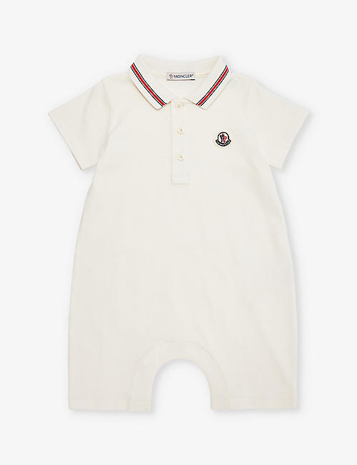 MONCLER: Polo-collar brand-patch stretch-cotton romper 3-24 months