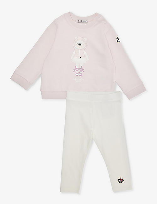MONCLER: Graphic-print brand-patch two-piece stretch-cotton set 9-36 months