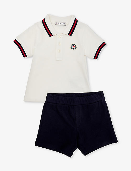 MONCLER: Polo brand-patch two-piece stretch-cotton set 3-36 months