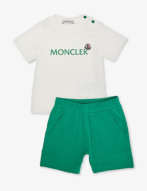 MONCLER: Logo-print two-piece stretch-cotton set 3-36 months