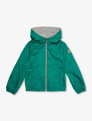 Shop Moncler Boys Dark Green Kids Urville Brand-patch Shell Jacket 4-10 Years